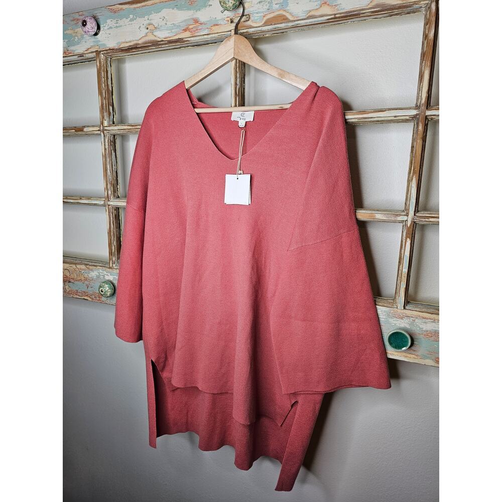 NWT With Love P Cill Hi/Low V-Neck Sweater with wide 3/4 sleeves size Large